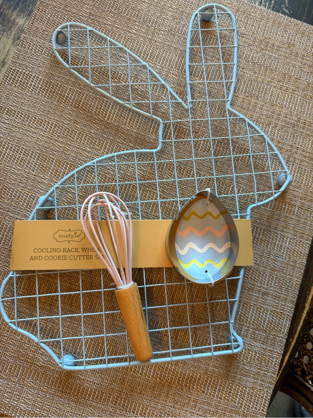 Mud Pie Blue Bunny Cooling Rack with Pink Whisk and Egg Cutter